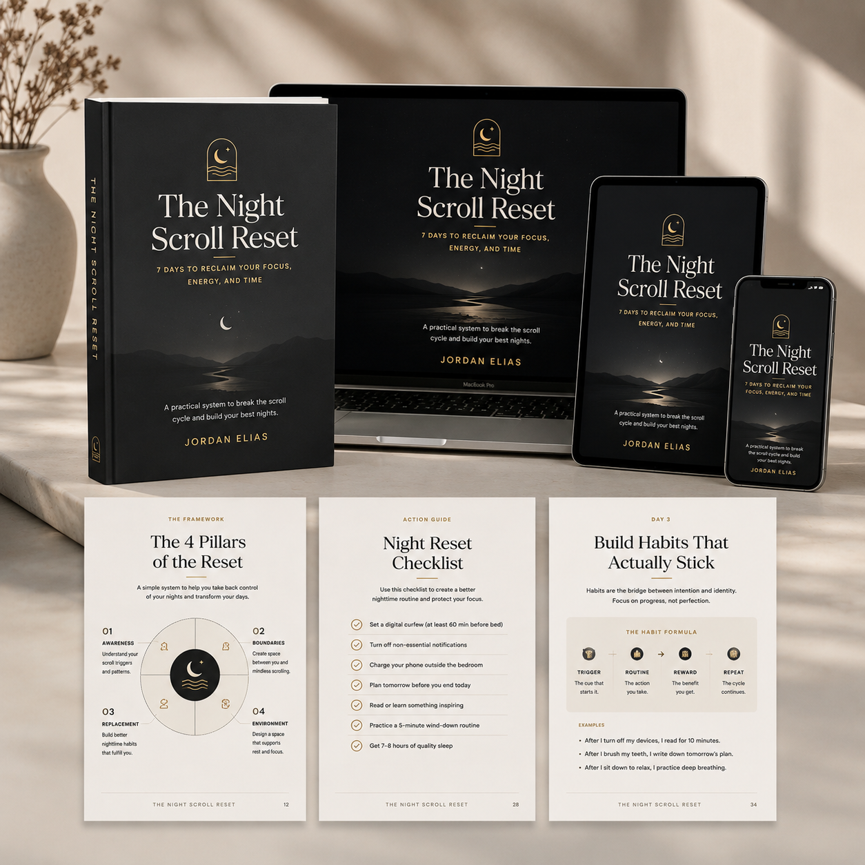 The Night Scroll Reset ebook on laptop, tablet and phone